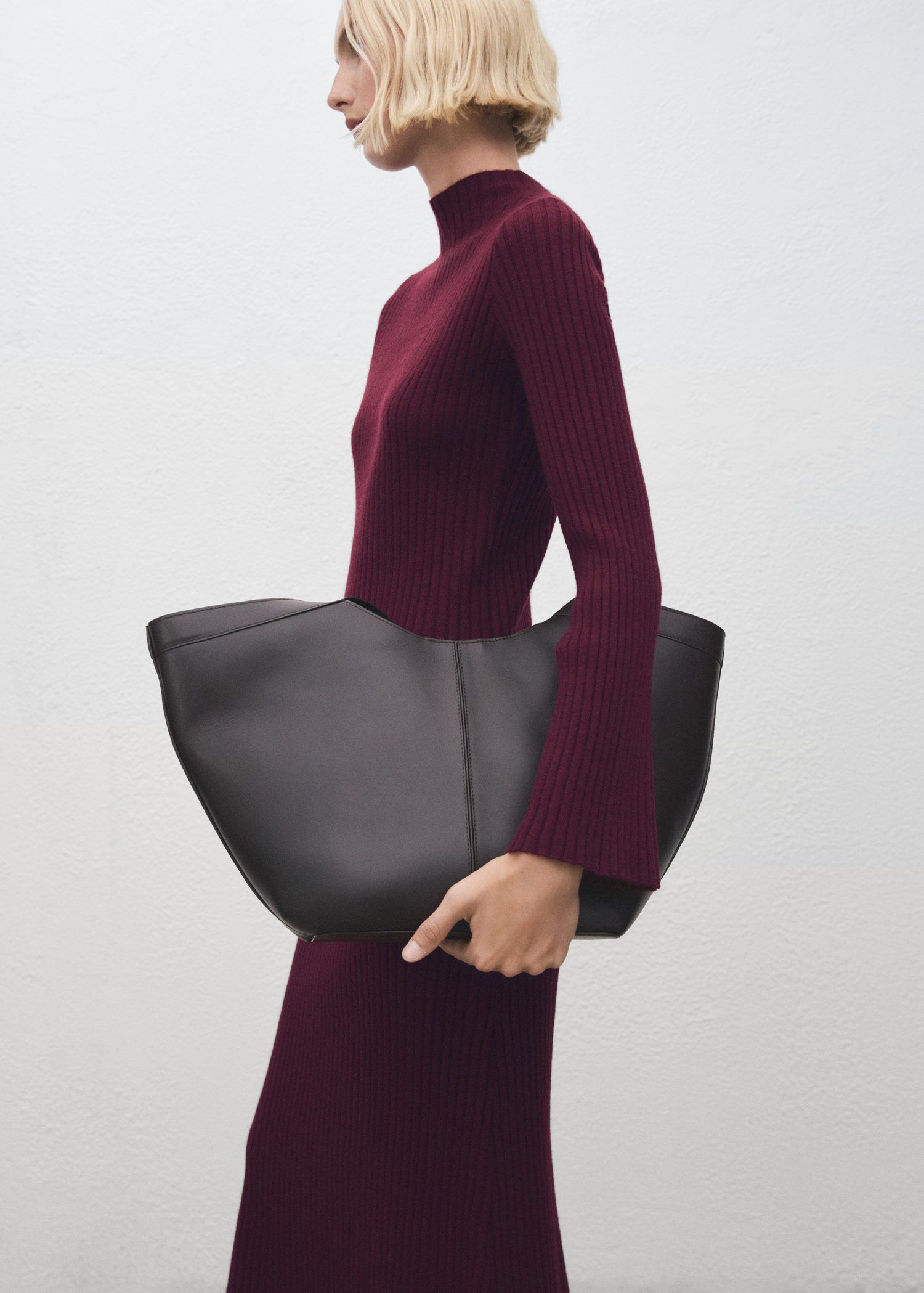 Perkins-neck ribbed dress