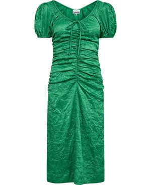 Crinkled Satin Gathered U-neck Midi