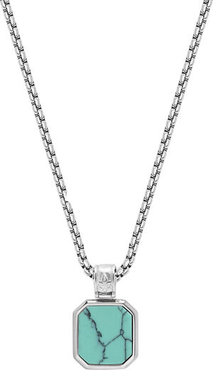 Silver Necklace with Square Turquoise Pendant