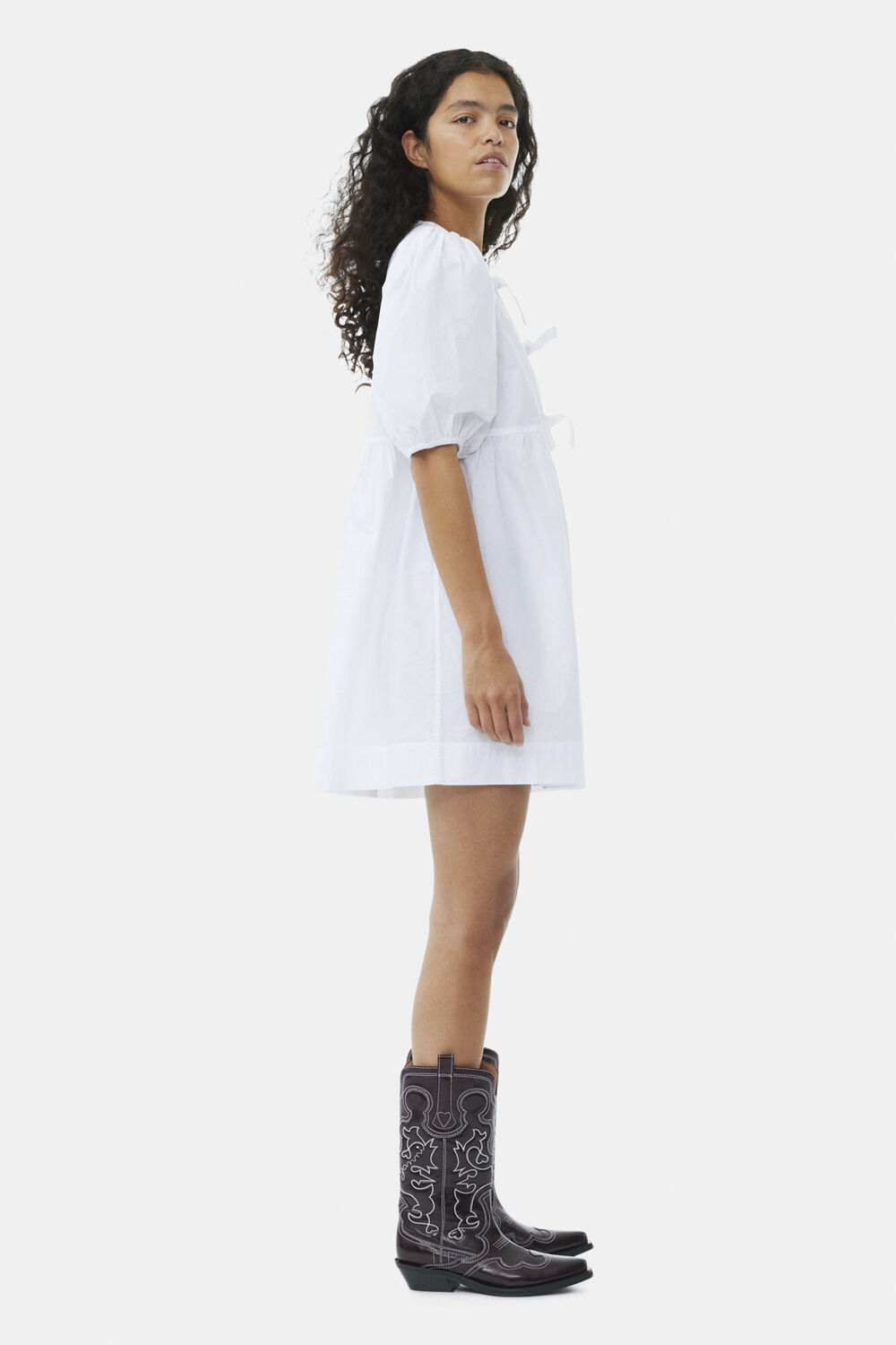 Printed Cotton Tie String Mini Dres