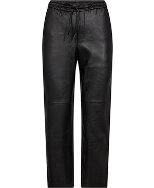 Leather-effect elastic waist trouse