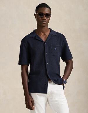 Mesh-Knit Cotton Short-Sleeve Cardigan