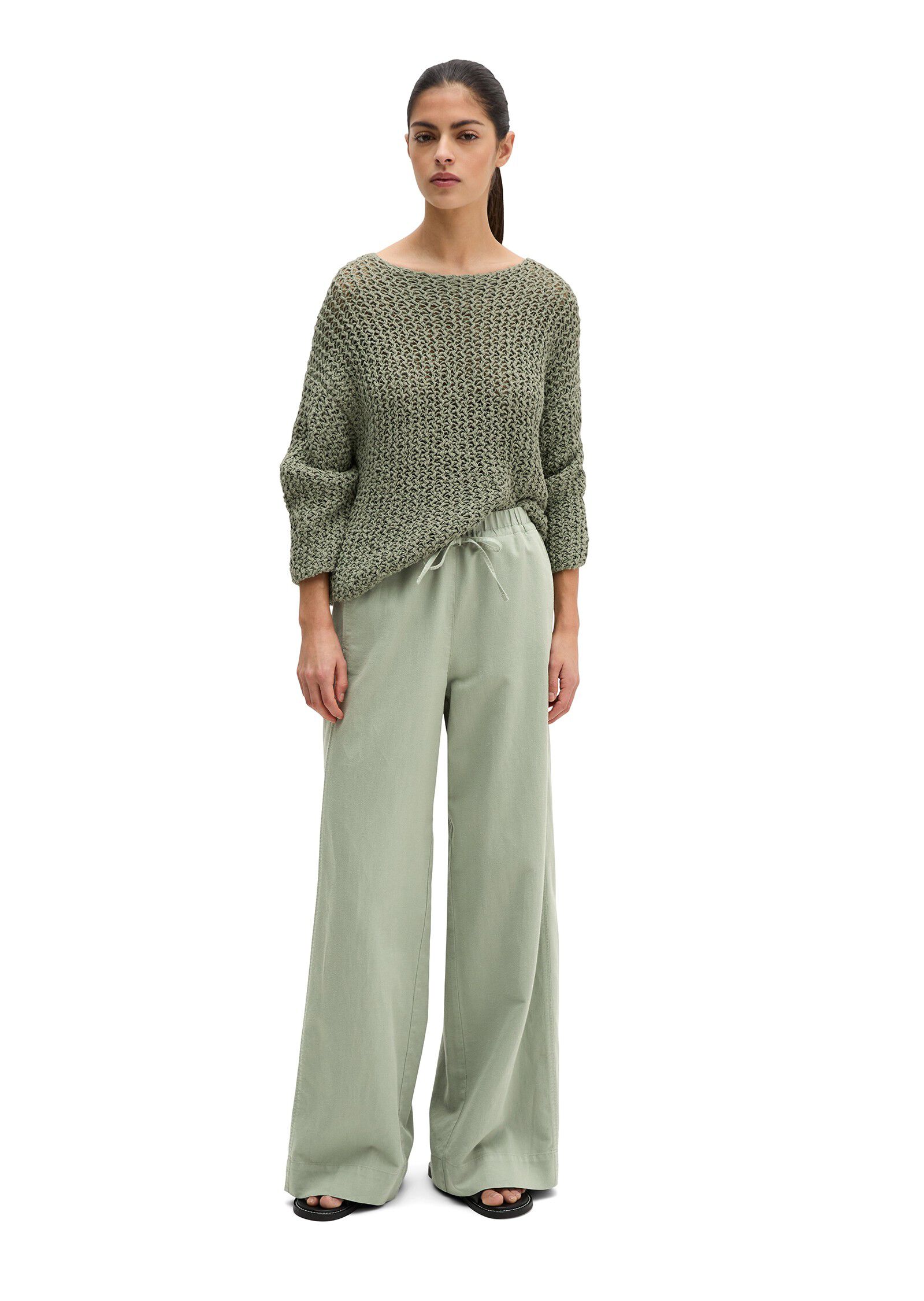 Pants, wide leg, drawstring and ela