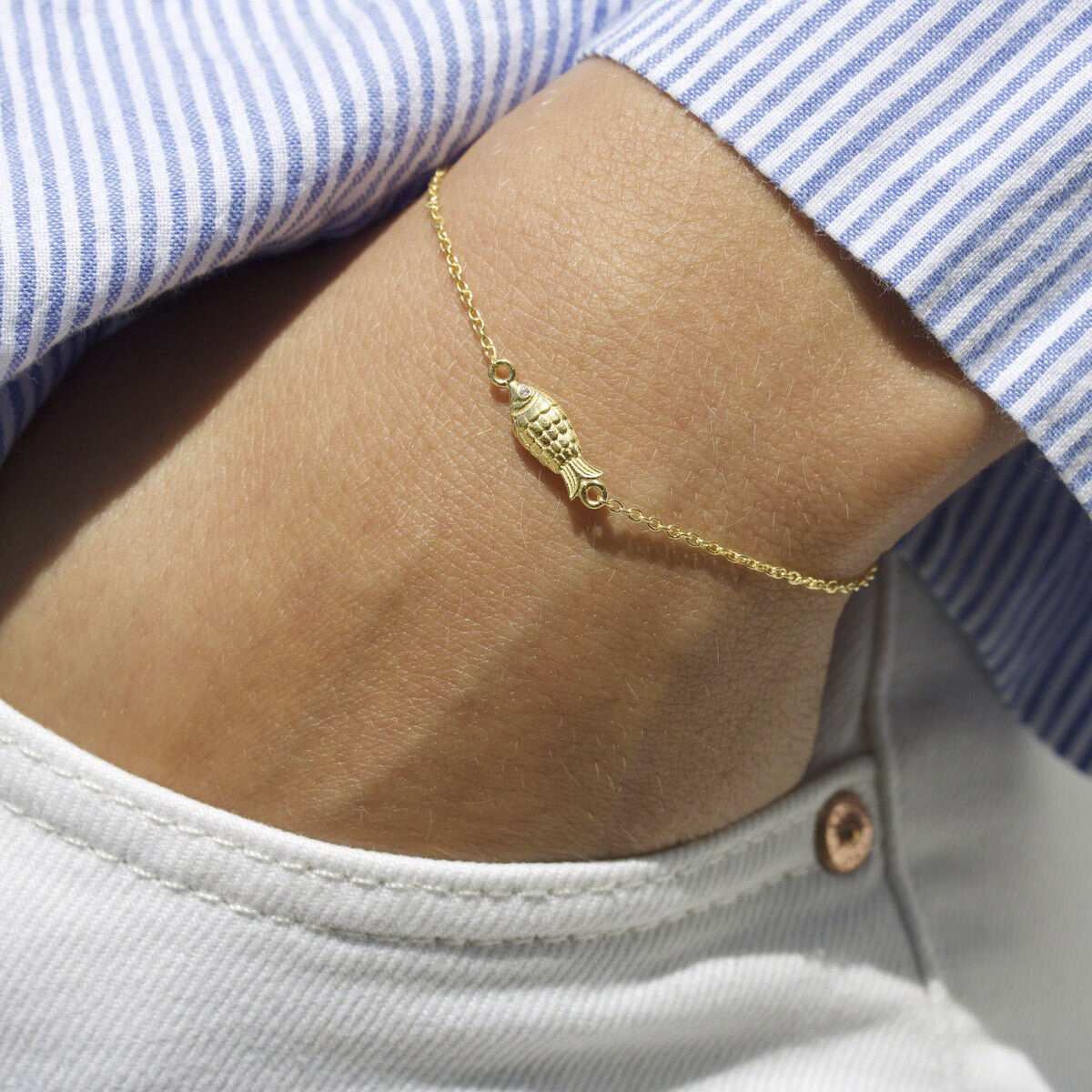 Fish bracelet VERMEIL (925 Sterling silver gold plated 2. 5 micron)