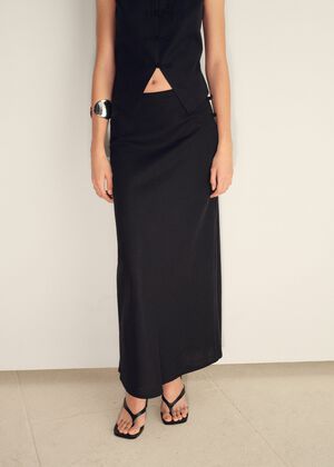 Linen blend straight skirt