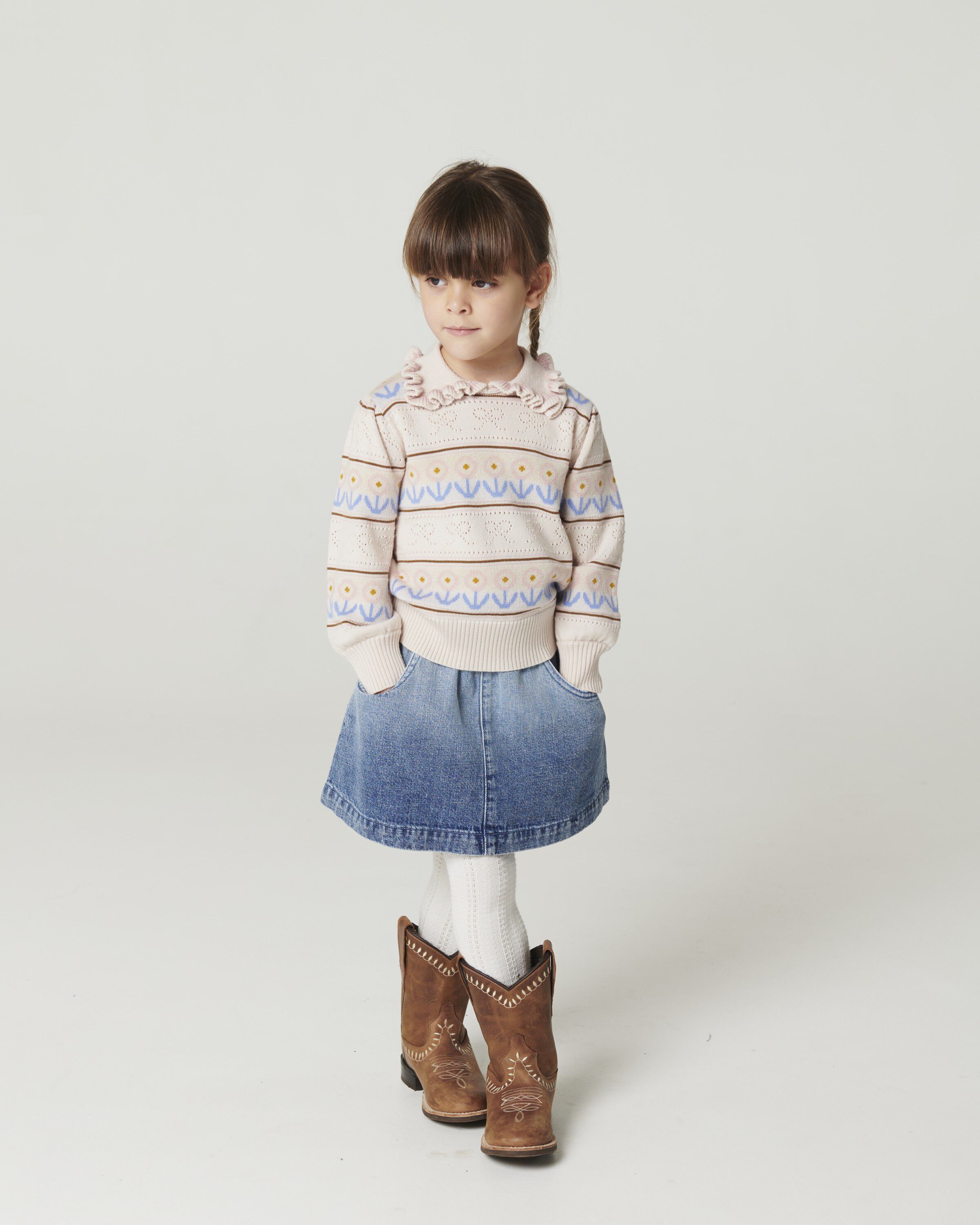 Denim Skirt w. Block Spray