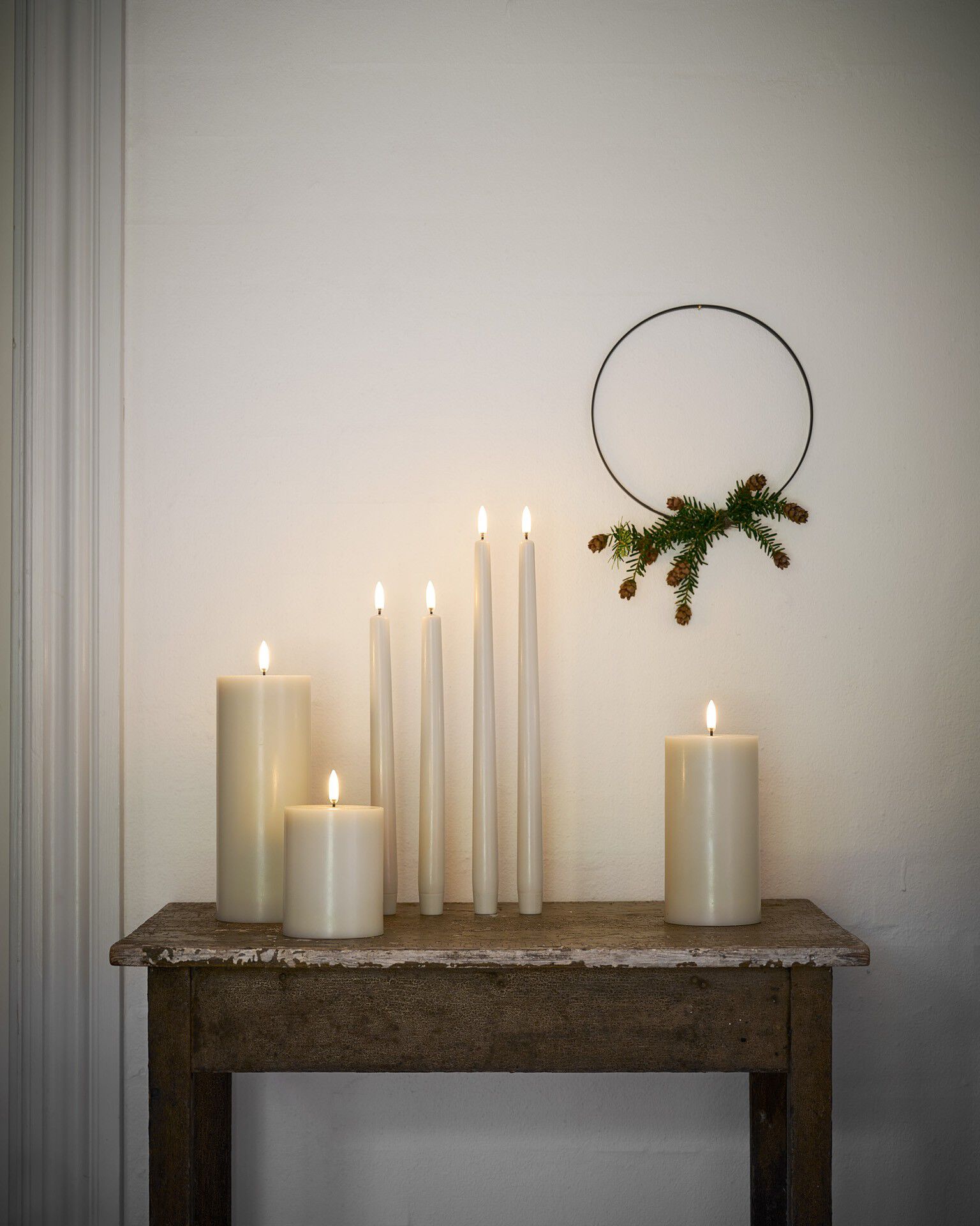 LED slim taper candle, Oyster Grey, Smooth, 2-pack, 2,3x32 cm