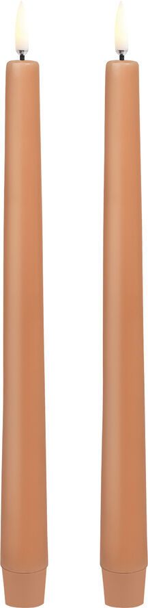 LED taper candle, Apricot, smooth, 2-pack, 2,3x25 cm