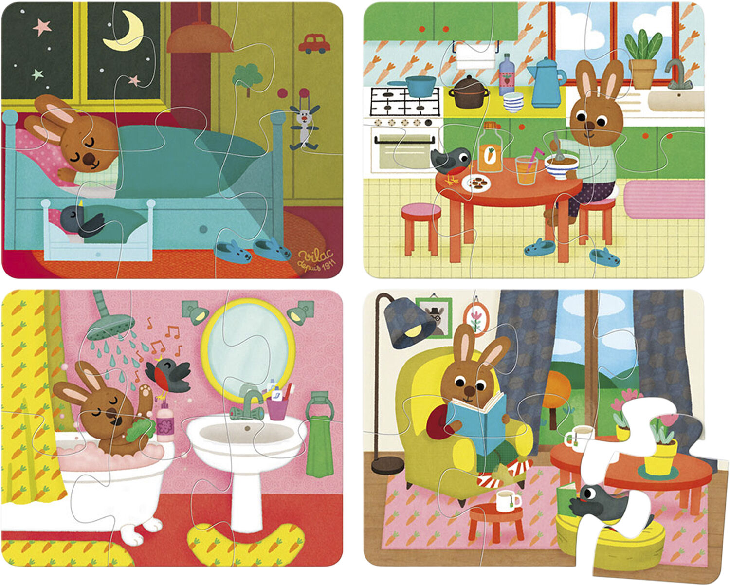 Vilac - Puslespil - Hjemmet - 4 x 6 brikker