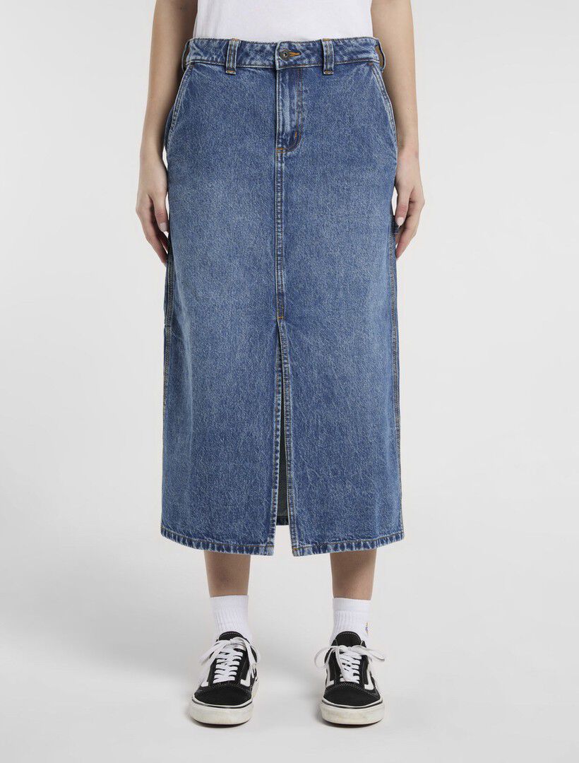 LONG DENIM CARPENTER SKIRT W RINSED