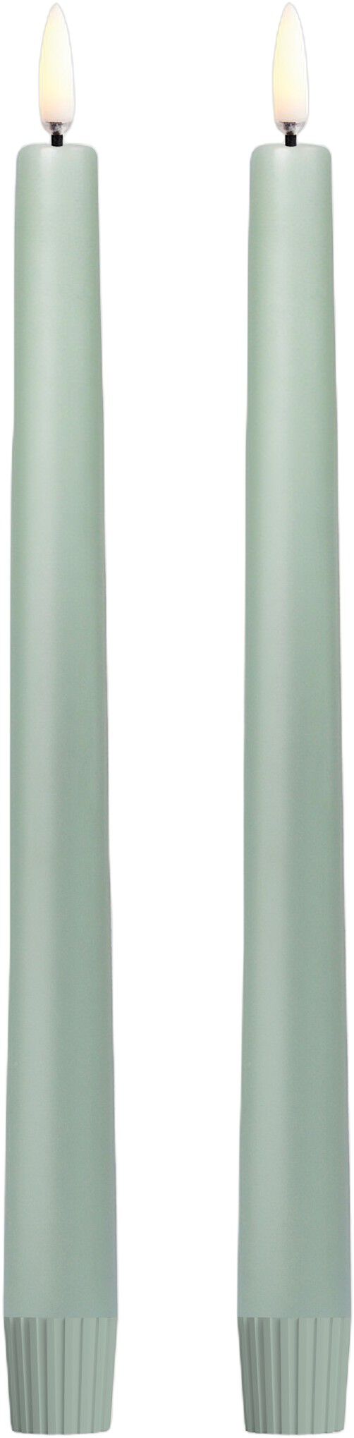 LED taper candle, Dusty green, Smooth, 2-pack, 2,3x25 cm