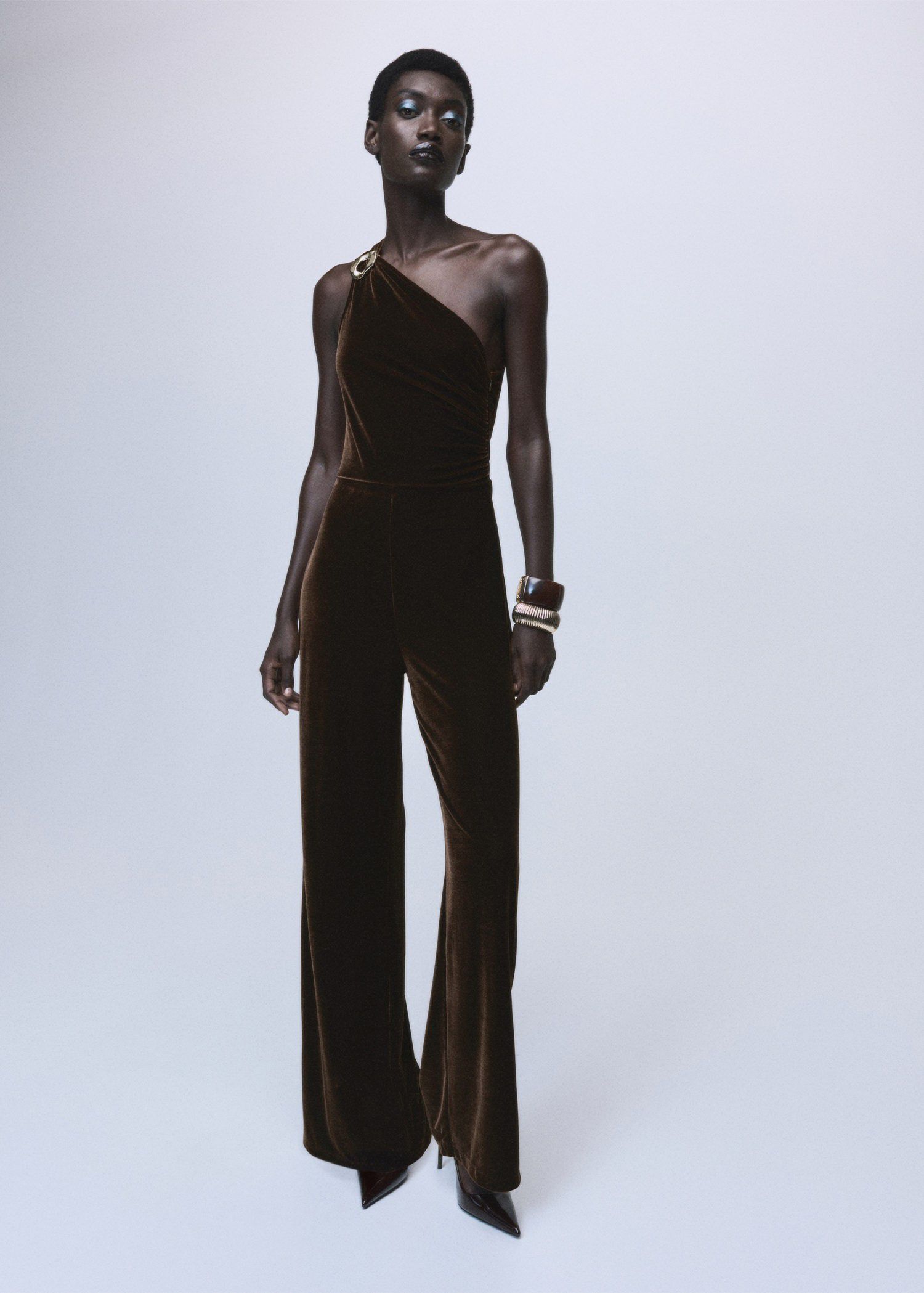 Velvet jumpsuit with metallic detai