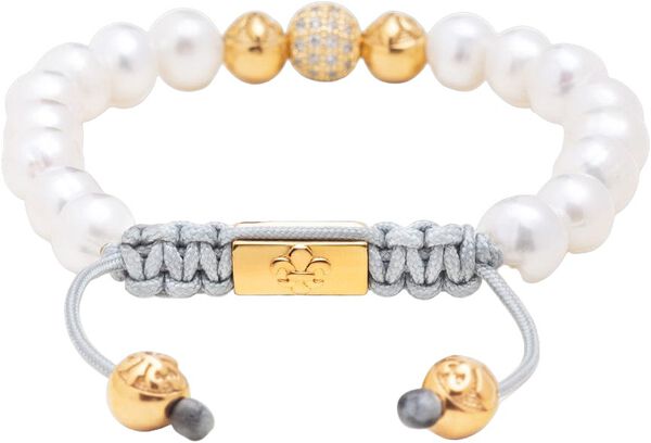 Women's Beaded Bracelet with White Sea Pearl and Gold