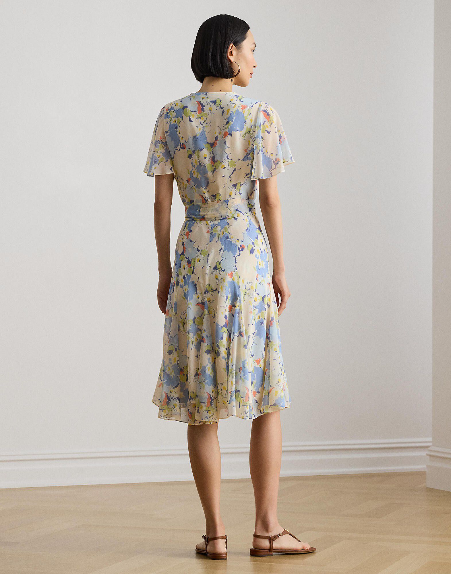 Floral Crinkle Georgette Surplice Dress