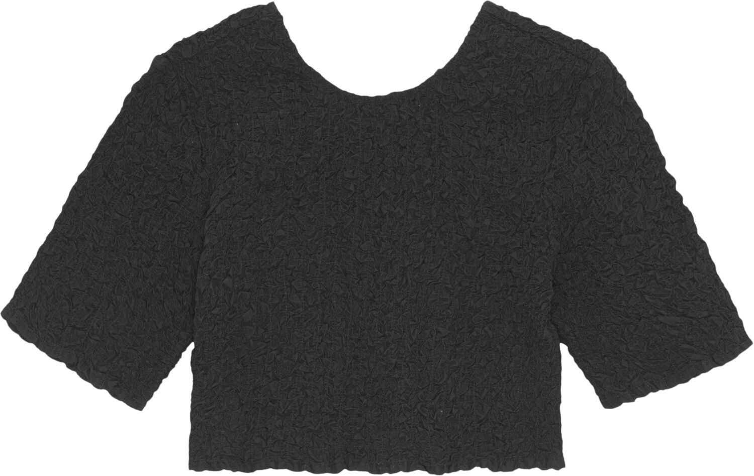 Svart O-ringad beskuren smockad topp i bomullspoplin