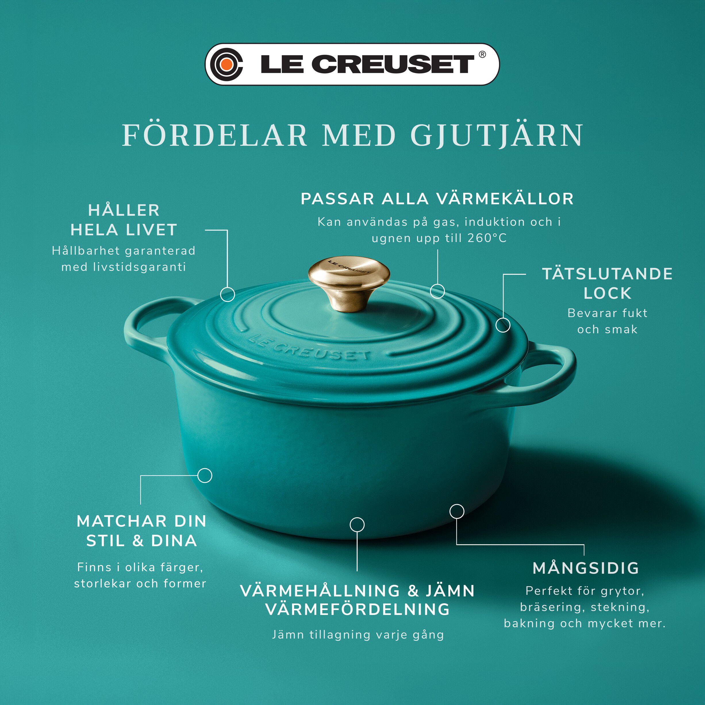 Le Creuset Signature st&oslash;bejern rund gryde 26cm Bleu Riviera