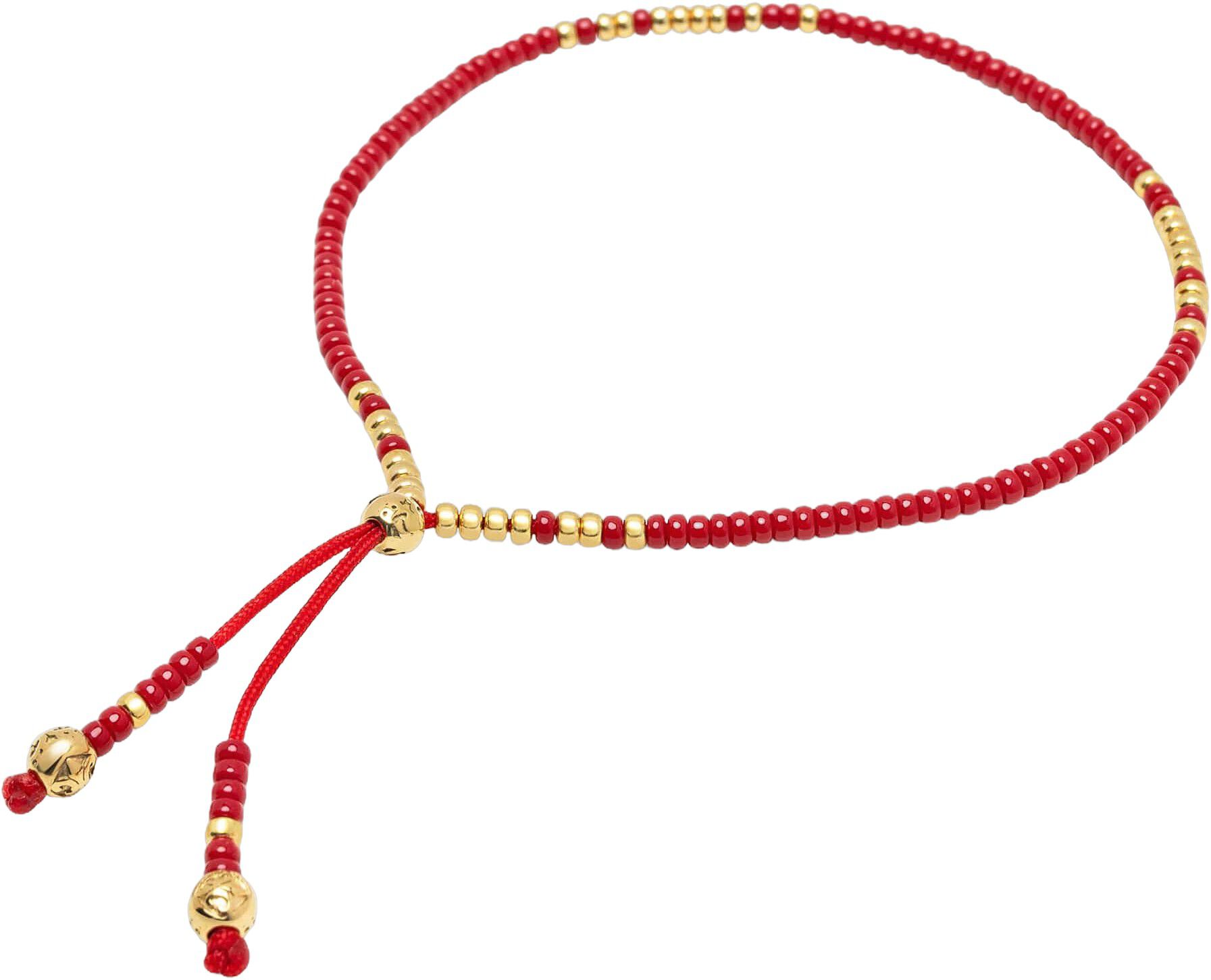 Red Beaded String Bracelet in Gold