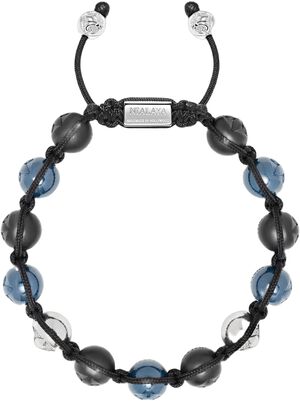 Men's Beaded Bracelet with Matte Black, Blue Ceramic & Silve