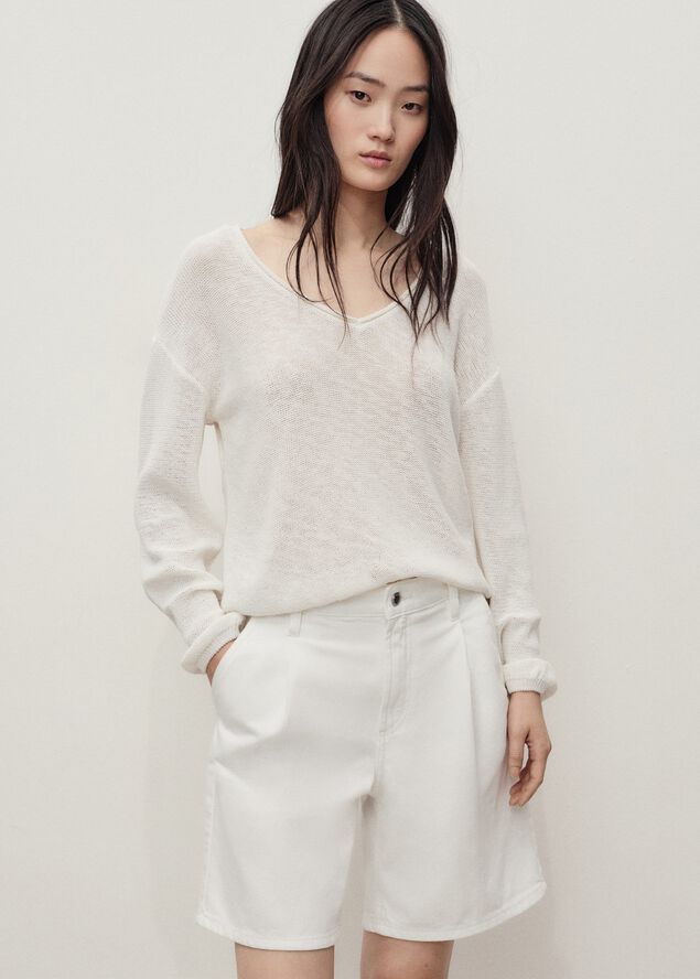 Mid-rise denim bermuda shorts with