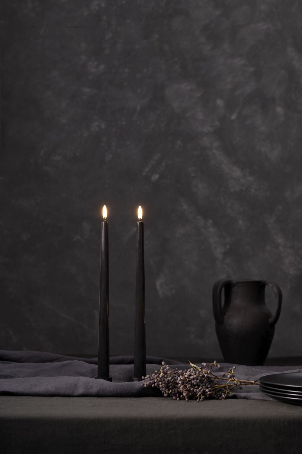 LED slim taper candle, Plain black, Smooth, 2-pack, 2,3x32 c