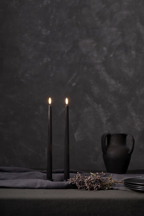 LED slim taper candle, Plain black, Smooth, 2-pack, 2,3x32 c