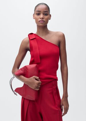 Asymmetrical knitted top with bow