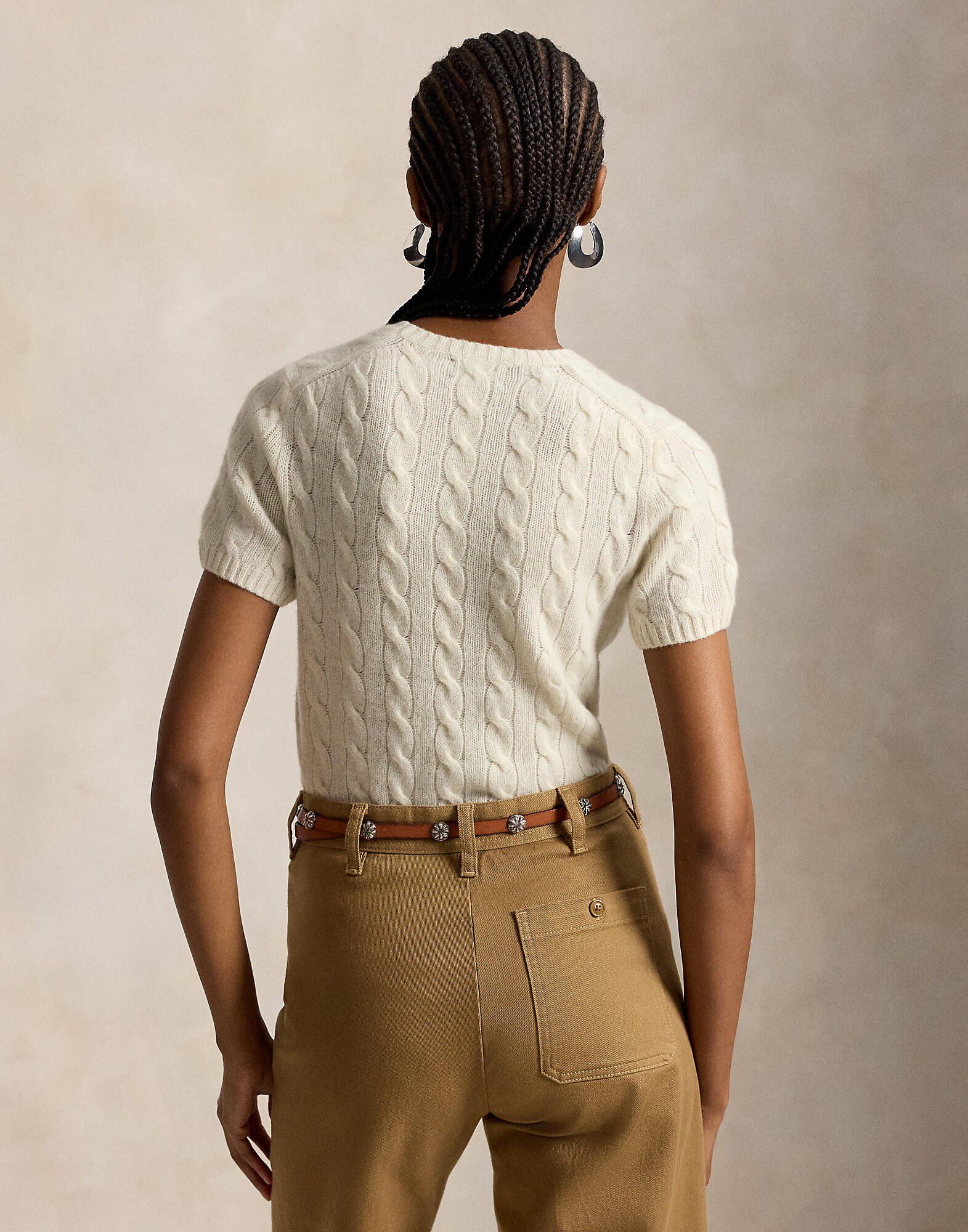 Cable Wool-Cashmere Short-Sleeve Sweater
