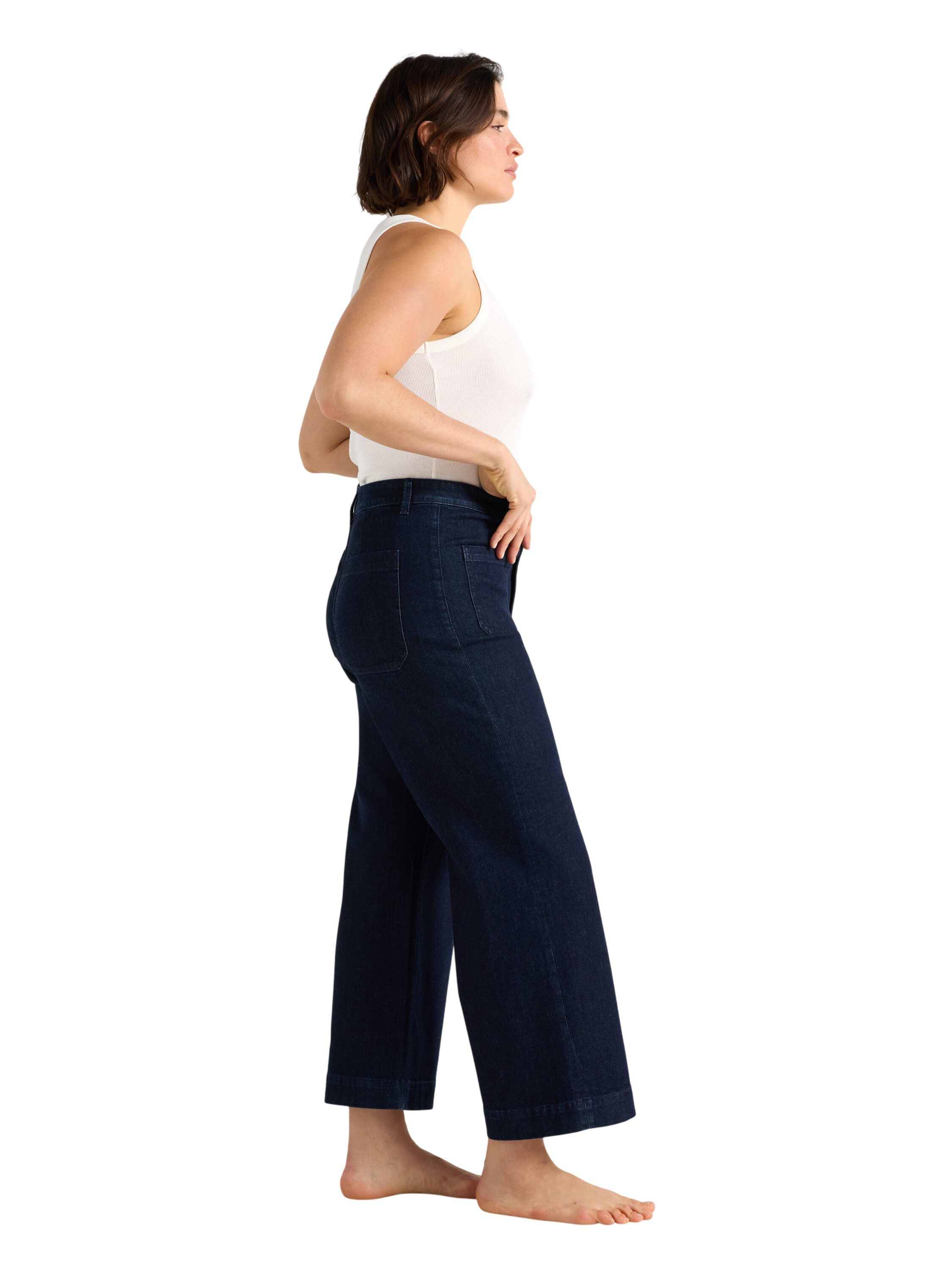 Jeans med h&oslash;y midje i bomullsdenim