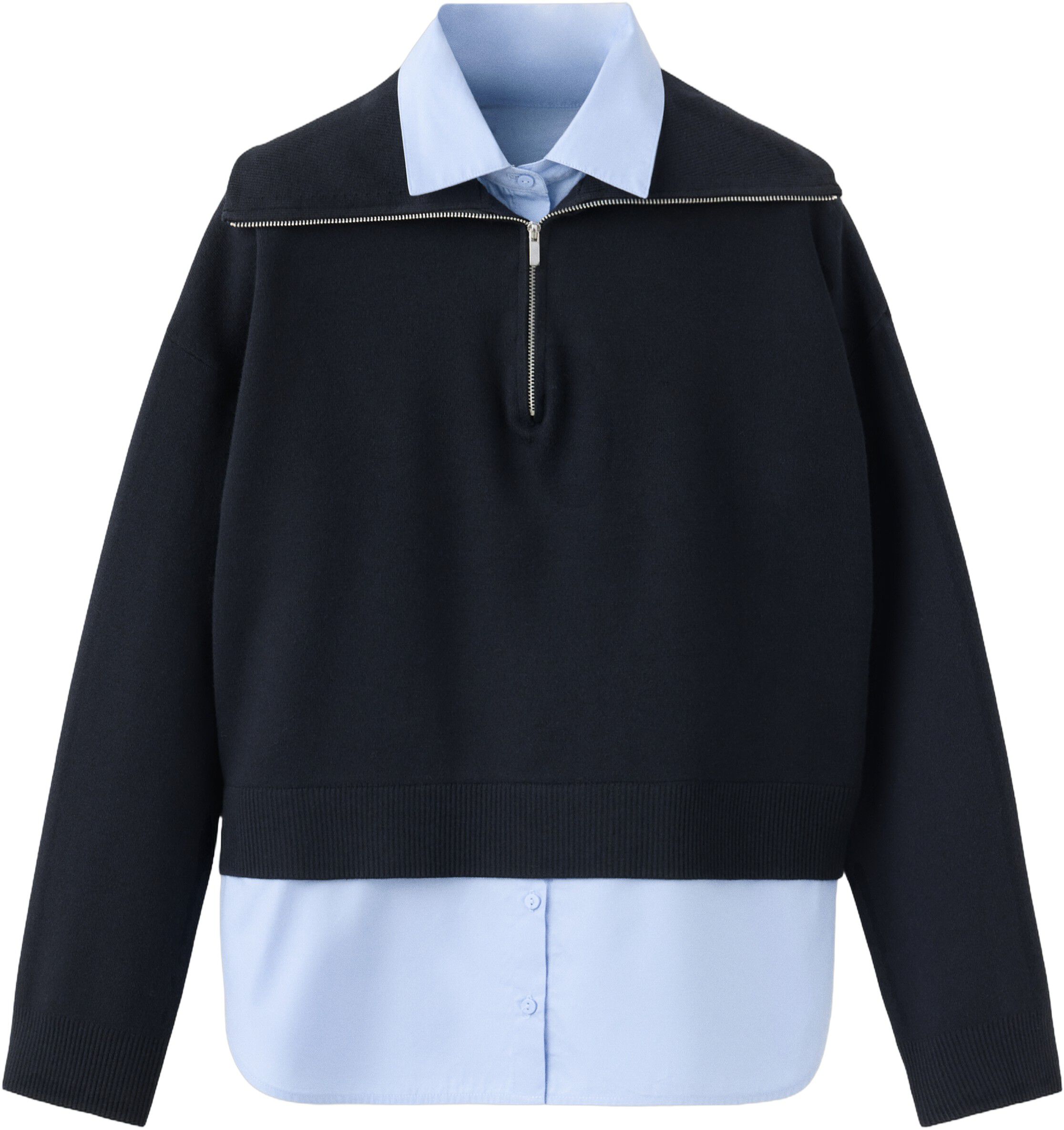 Layered knit jumper with shirt