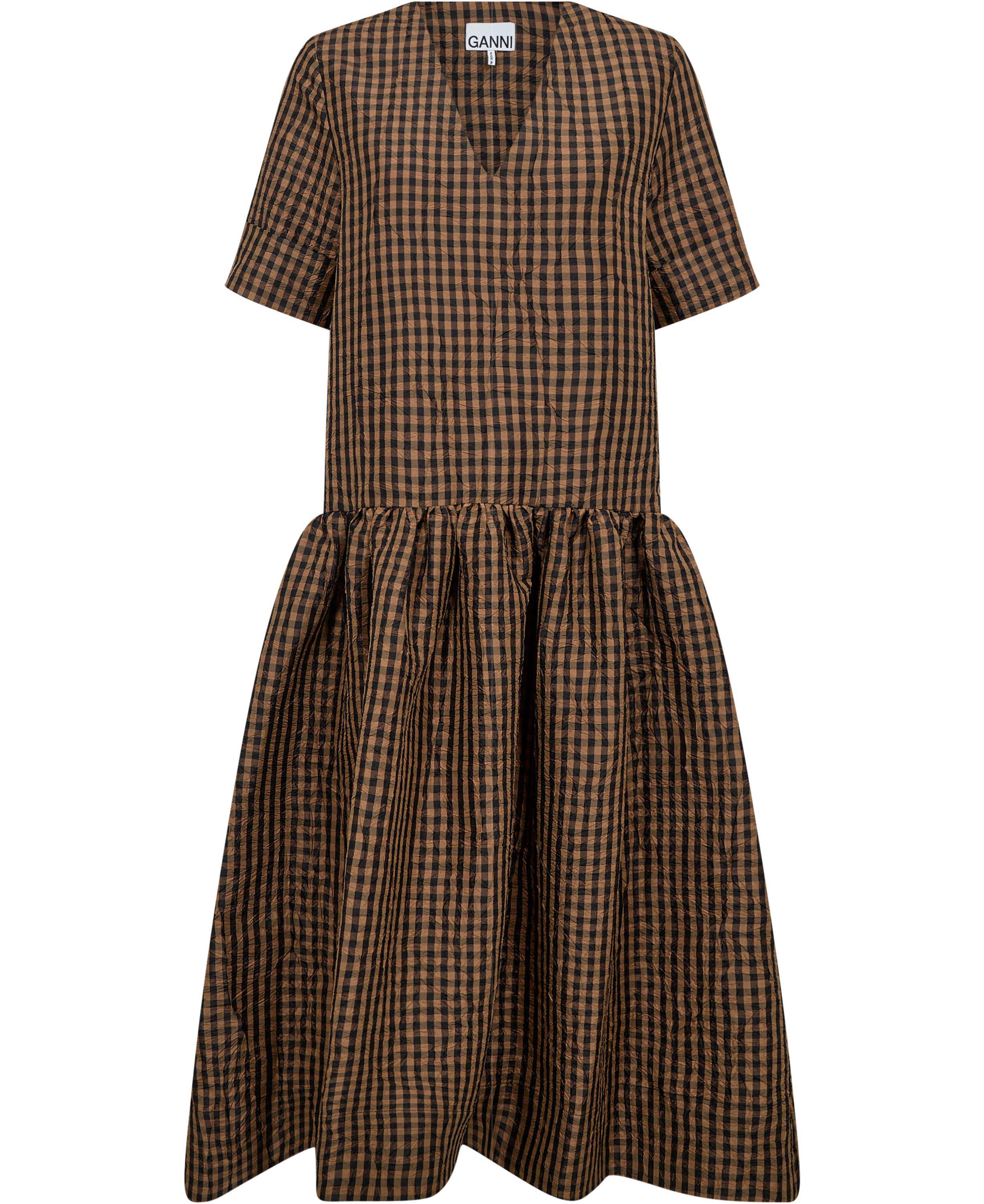 Crinkled Taffeta Check Long Dress