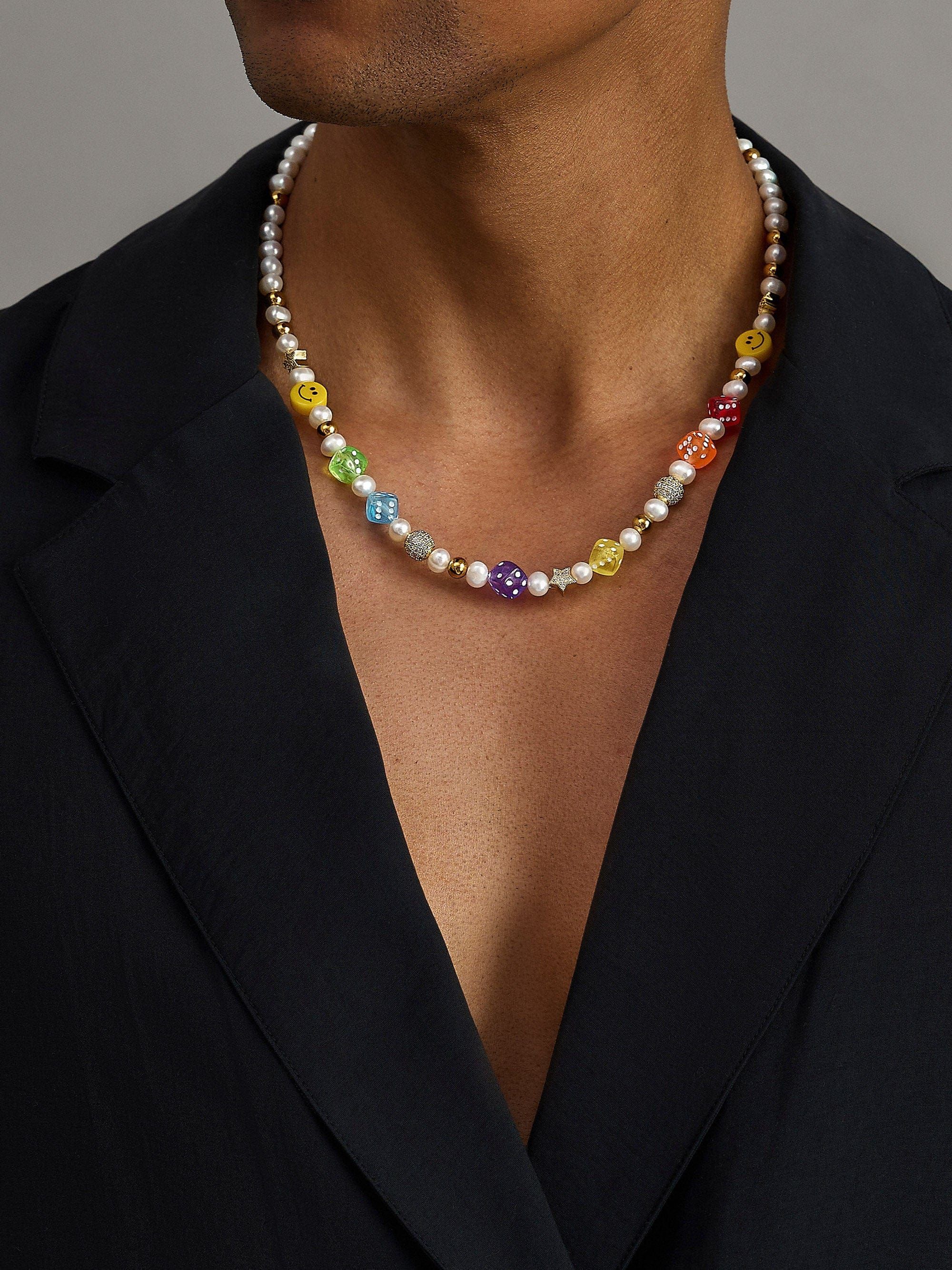 Men's Pair of Dice Pearl Necklace