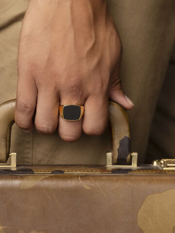 Men's Gold Plated Signet Ring with Onyx