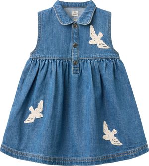 DENIM DRESS W. CROCHET DOVES