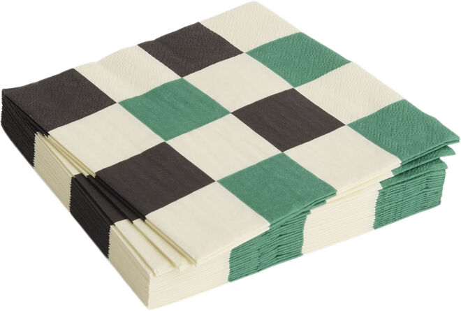 Pattern Napkins-Set of 20 Lunch-Off-white, green and black M check