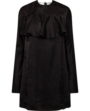 Fluid Satin Jacquard Mini Ruffle Dr