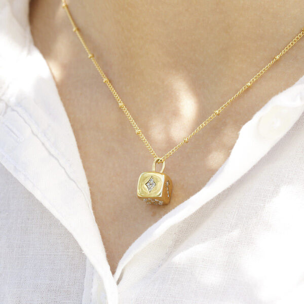 Prosperity Cube Necklace VERMEIL (925 Sterling silver gold plated 2. 5