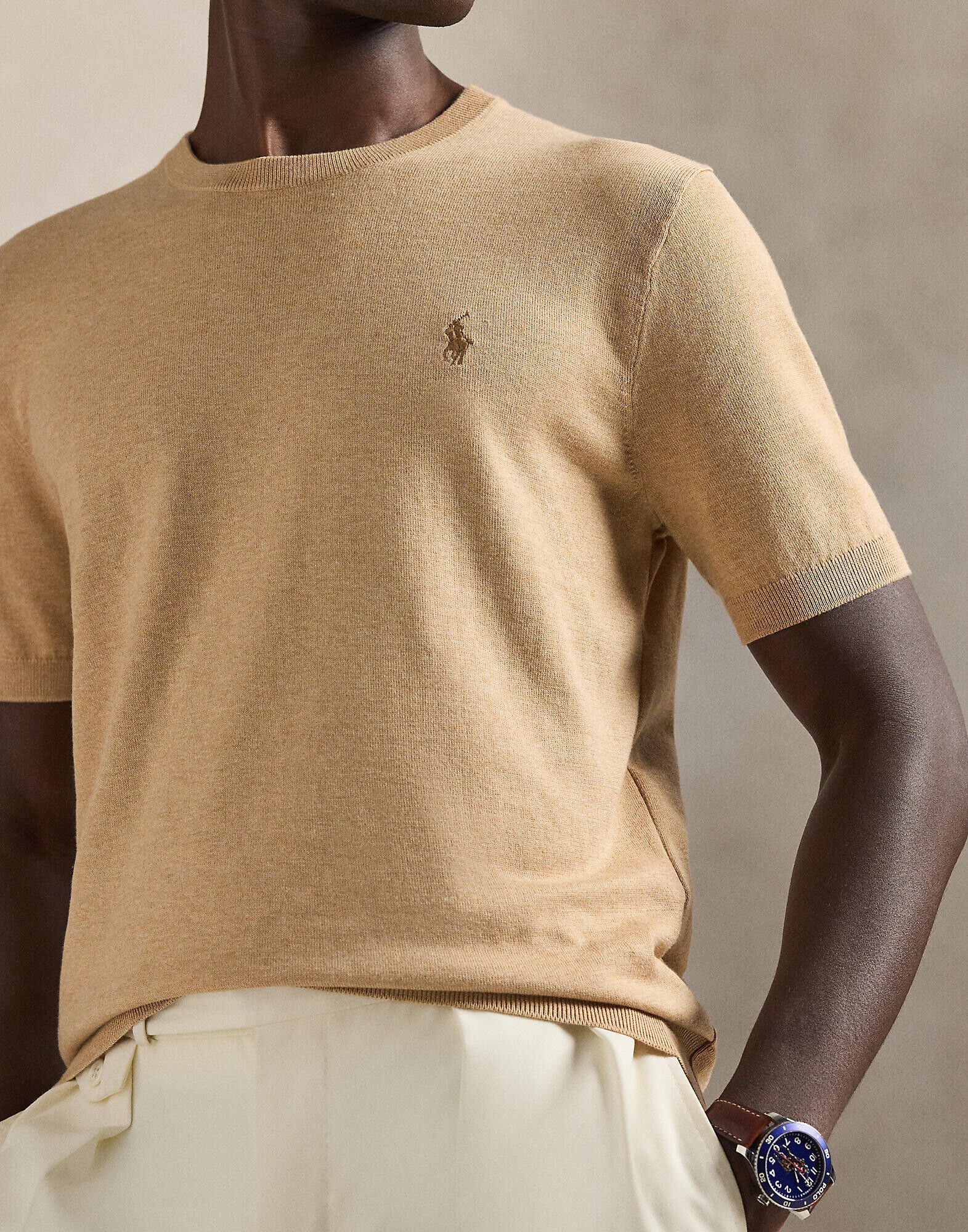 Cotton Crewneck Short-Sleeve Sweater