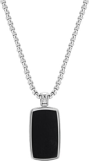 Black Onyx Dog Tag Necklace in Silver