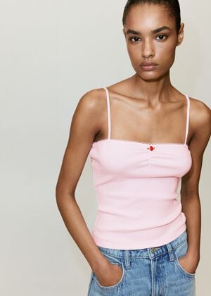 Pink embroidered cotton top