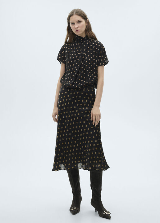 Polka dot blouse with draped collar