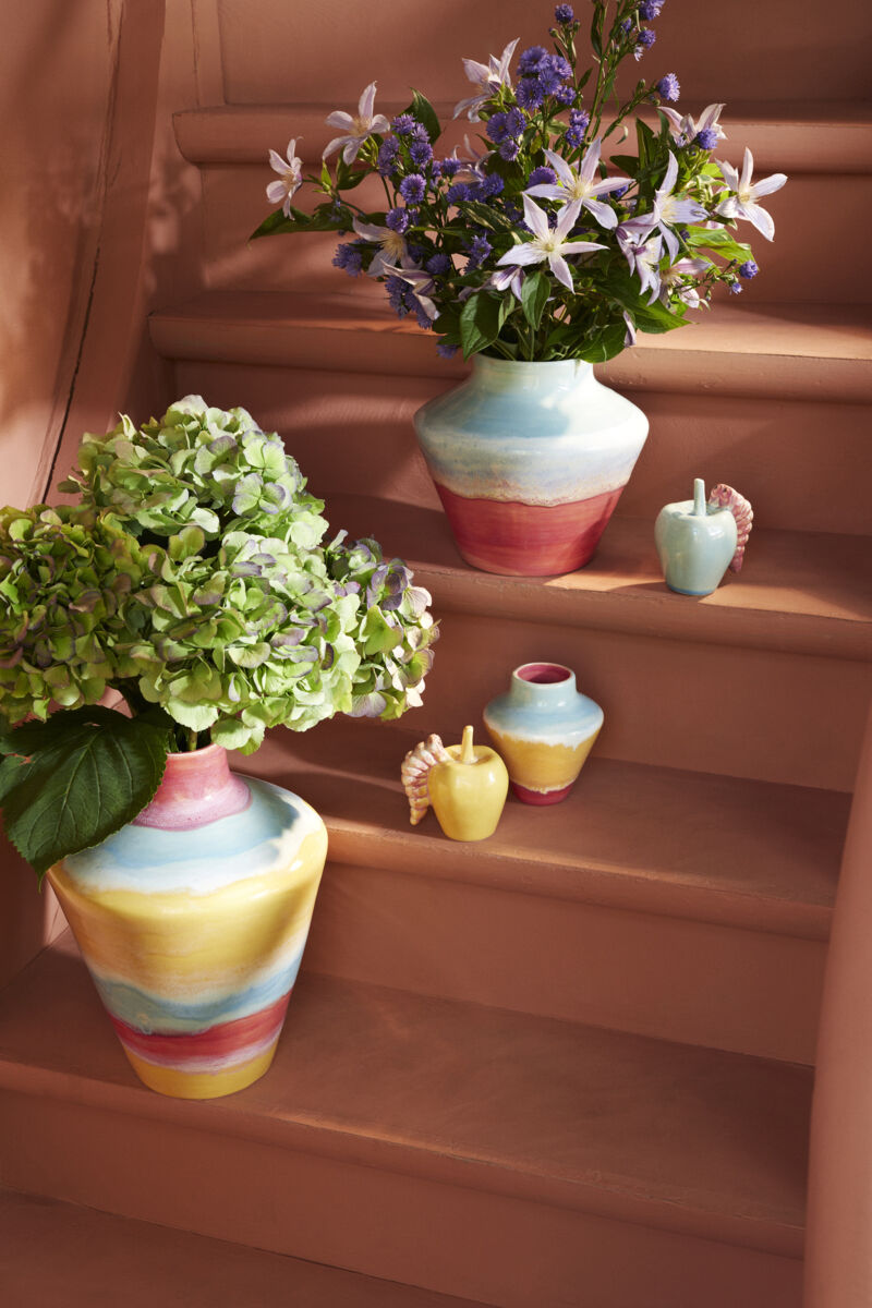 Poppery Vase H12 cm pink/mint/gul