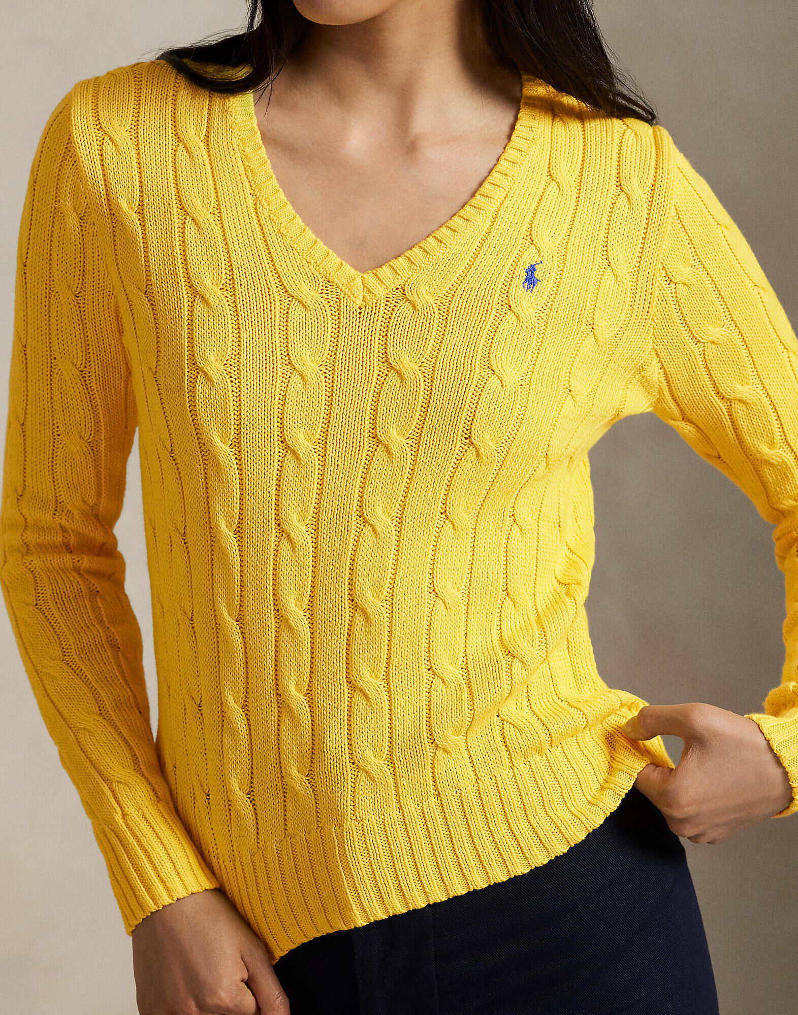 Cable-Knit Cotton V-Neck Sweater