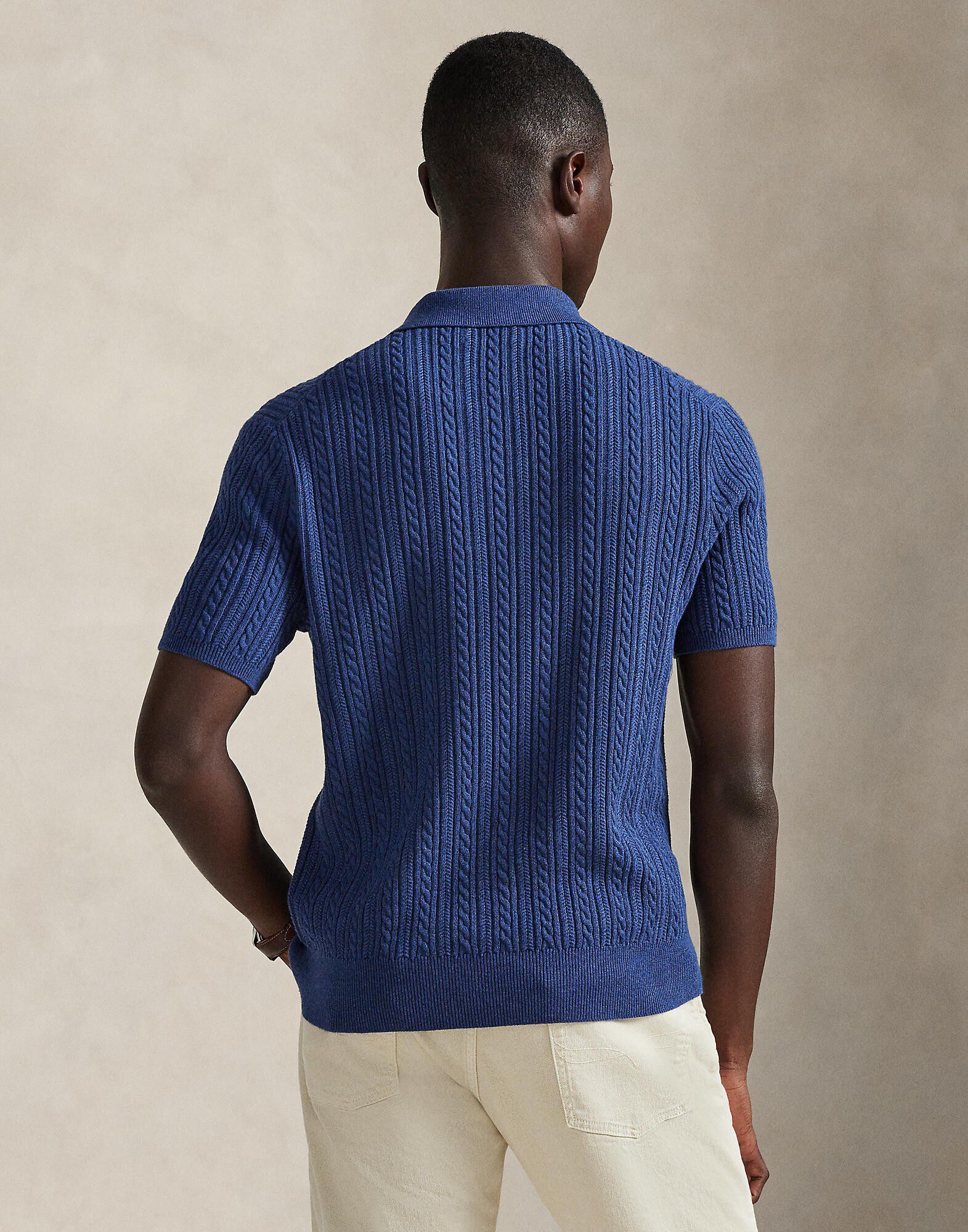Cable-Knit Cotton Polo-Collar Sweater