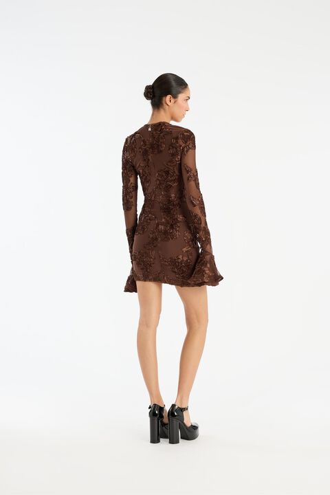FLOWER MESH LS MINI DRESS