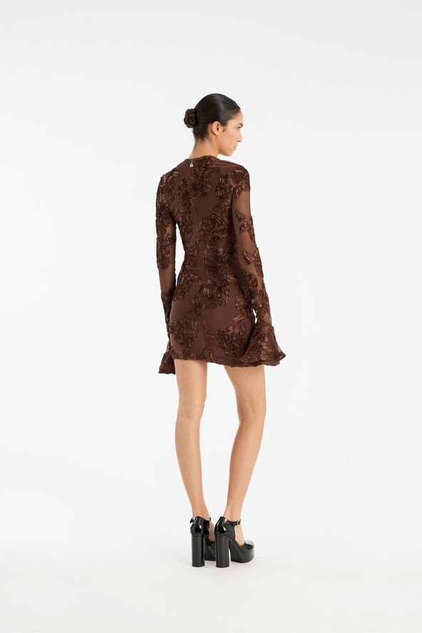 FLOWER MESH LS MINI DRESS