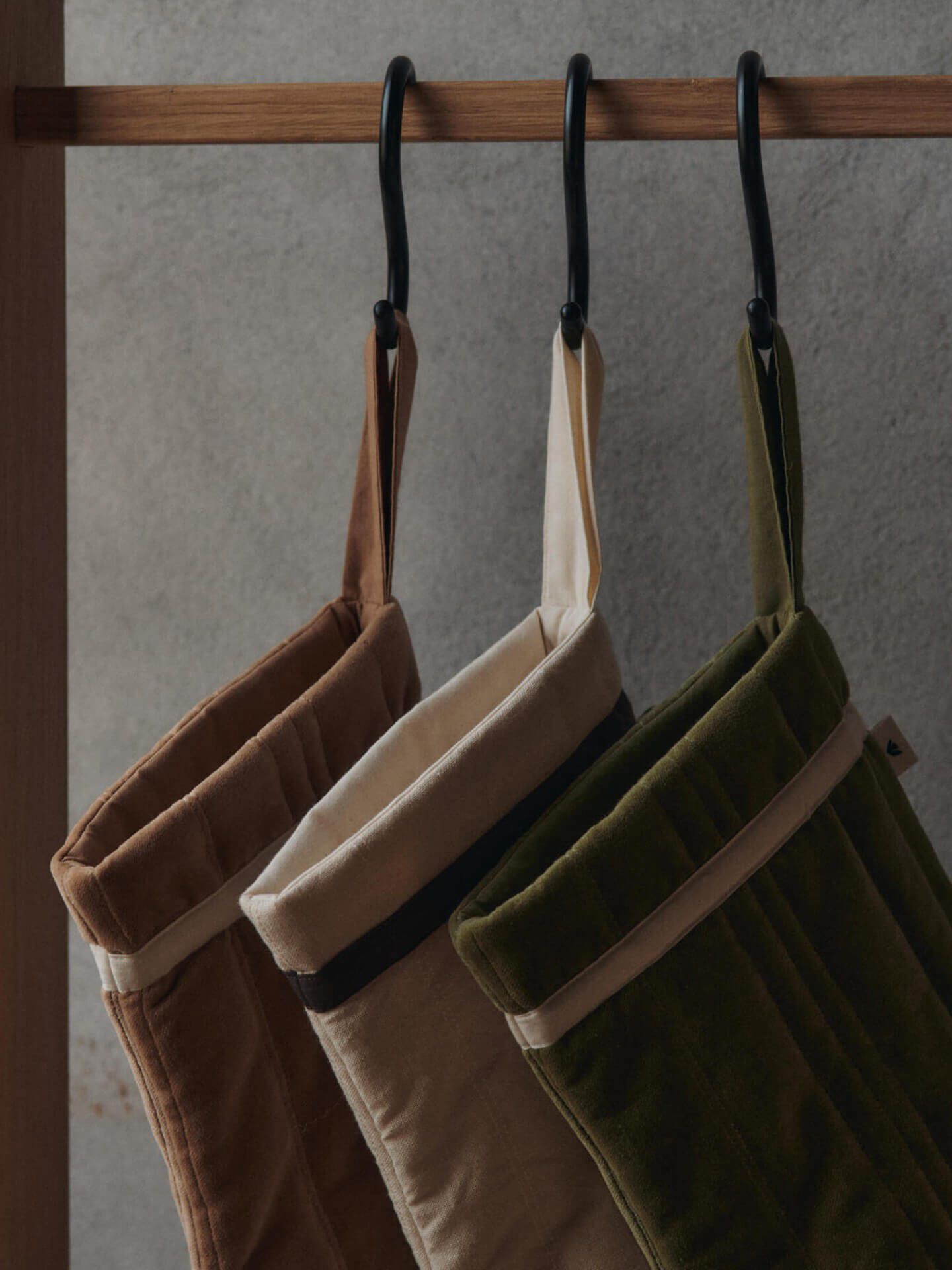 Vari Quilted Christmas Stocking - Velvet - Tan