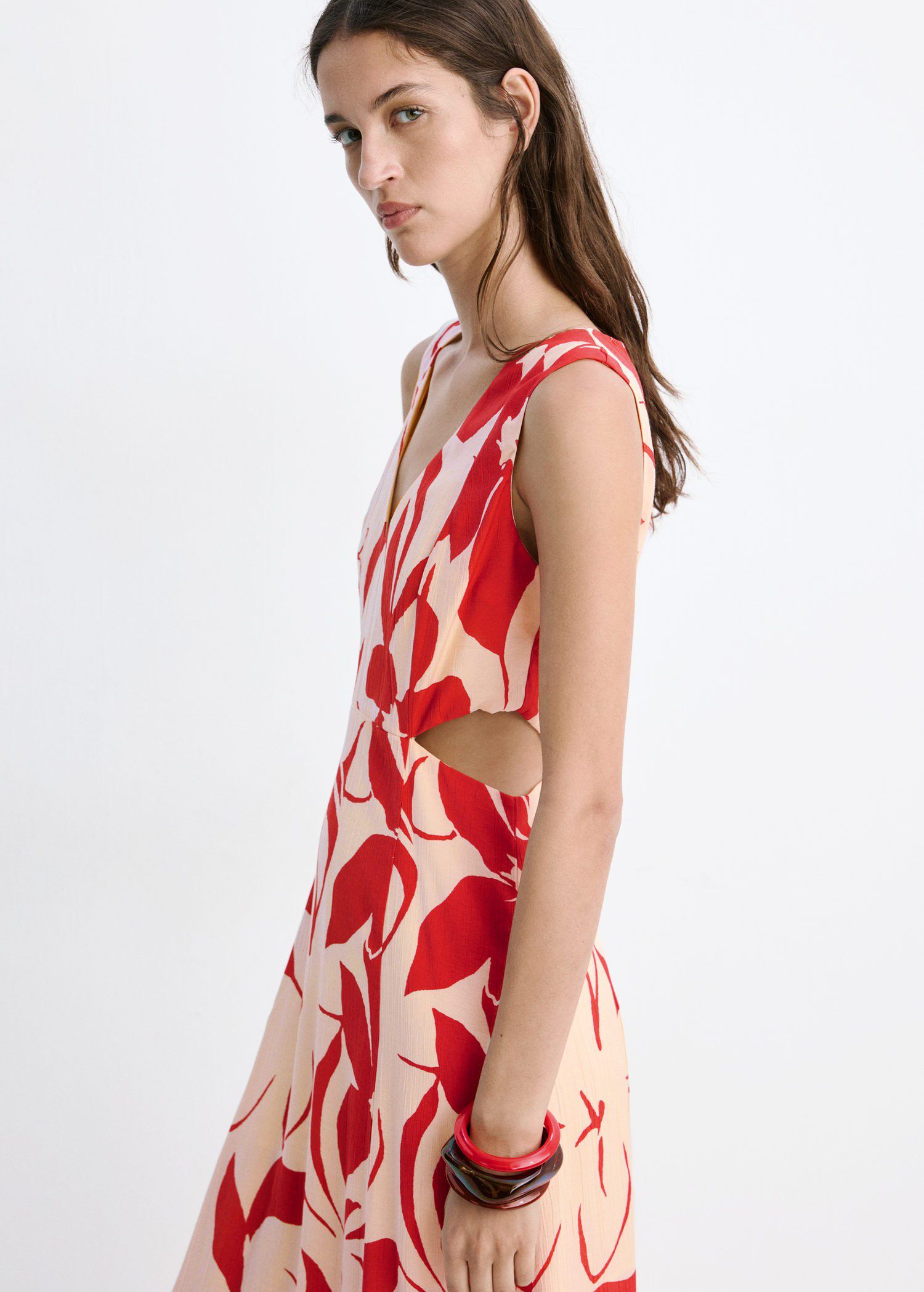 Floral print cut-out dress