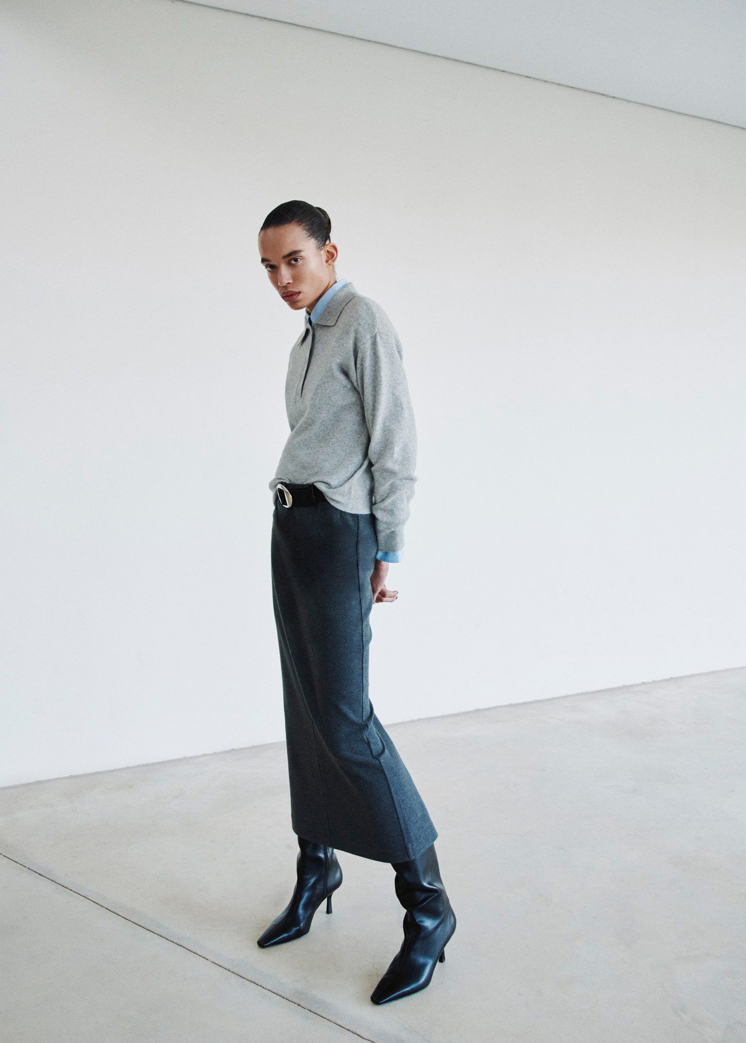 Long-sleeved polo-neck sweater