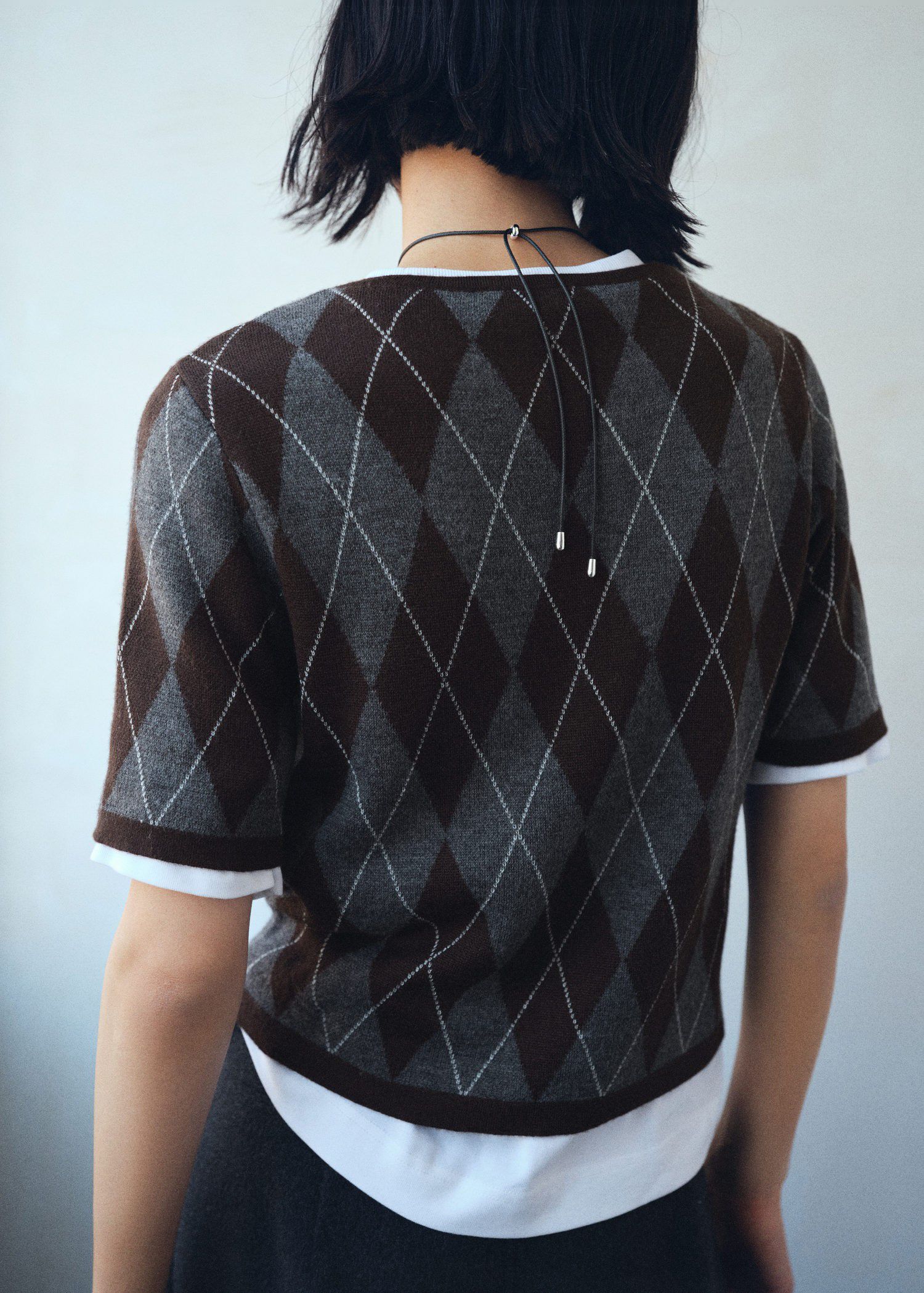 Short-sleeve argyle jumper