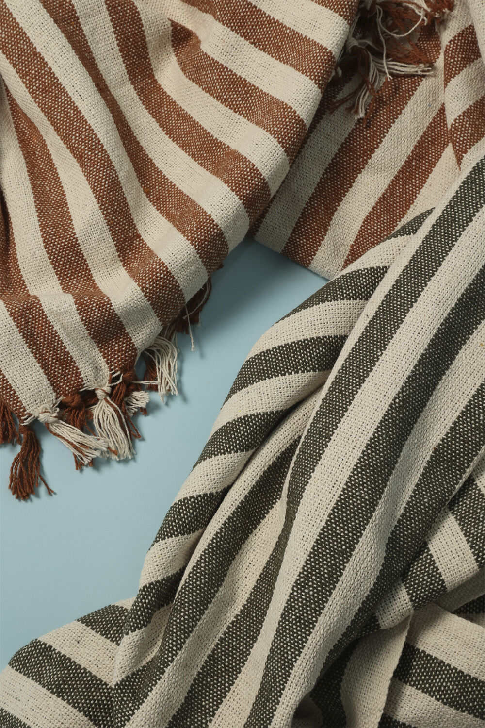 Plaid, Stribet-Pine/Natur, 130x180 cm